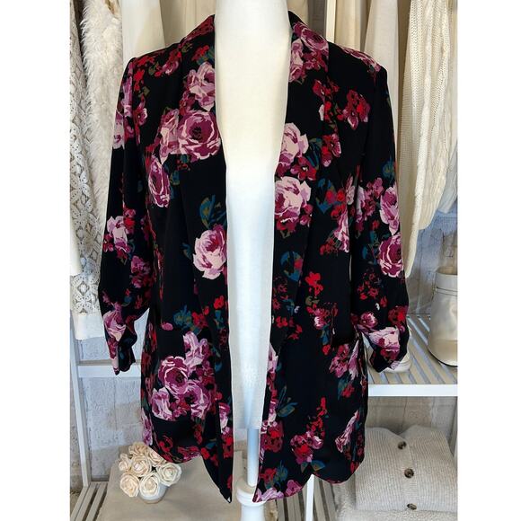 Lane Bryant Jackets & Blazers - Lane Bryant Women's Size 10/12 Black Multicolor Floral Open Front Blazer #0409